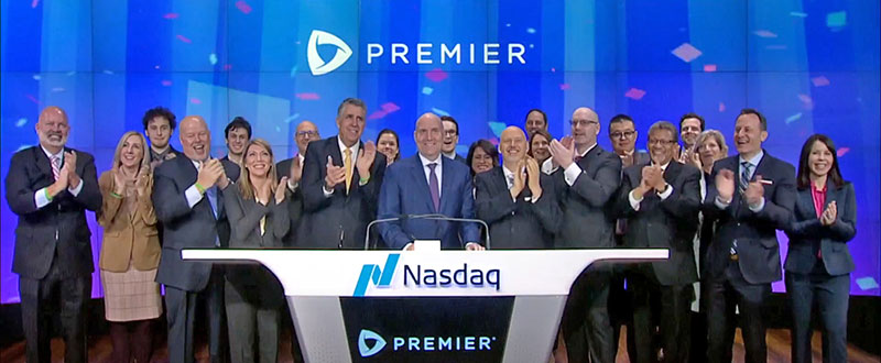 Michael Alkire ringing the bell at NASDAQ to start the day's trading