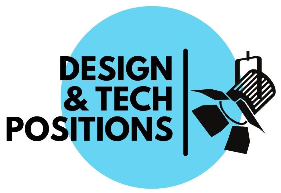 Design Tech Positions text with stage light on a blue circle