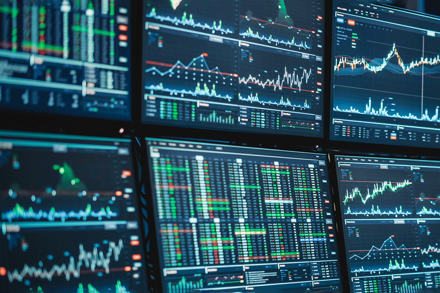 Six screens showing various technical data. The data is shown through charts, graphs, and various data plots.