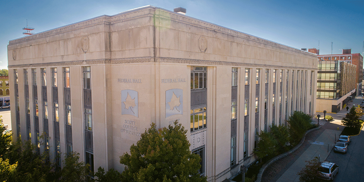 Exterior of Scott College of Business building