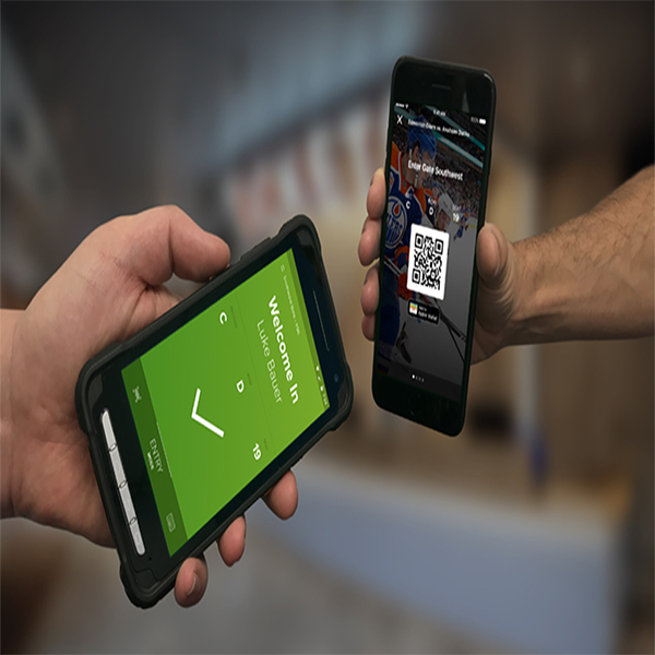 Ticket scanner scanning a mobile ticket on a phone