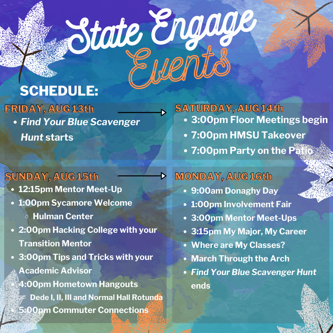 Fall 2021 State Engage Schedule of Events. The schedule is also listed below.