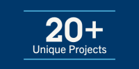 A button image that says 20 plus unique projects